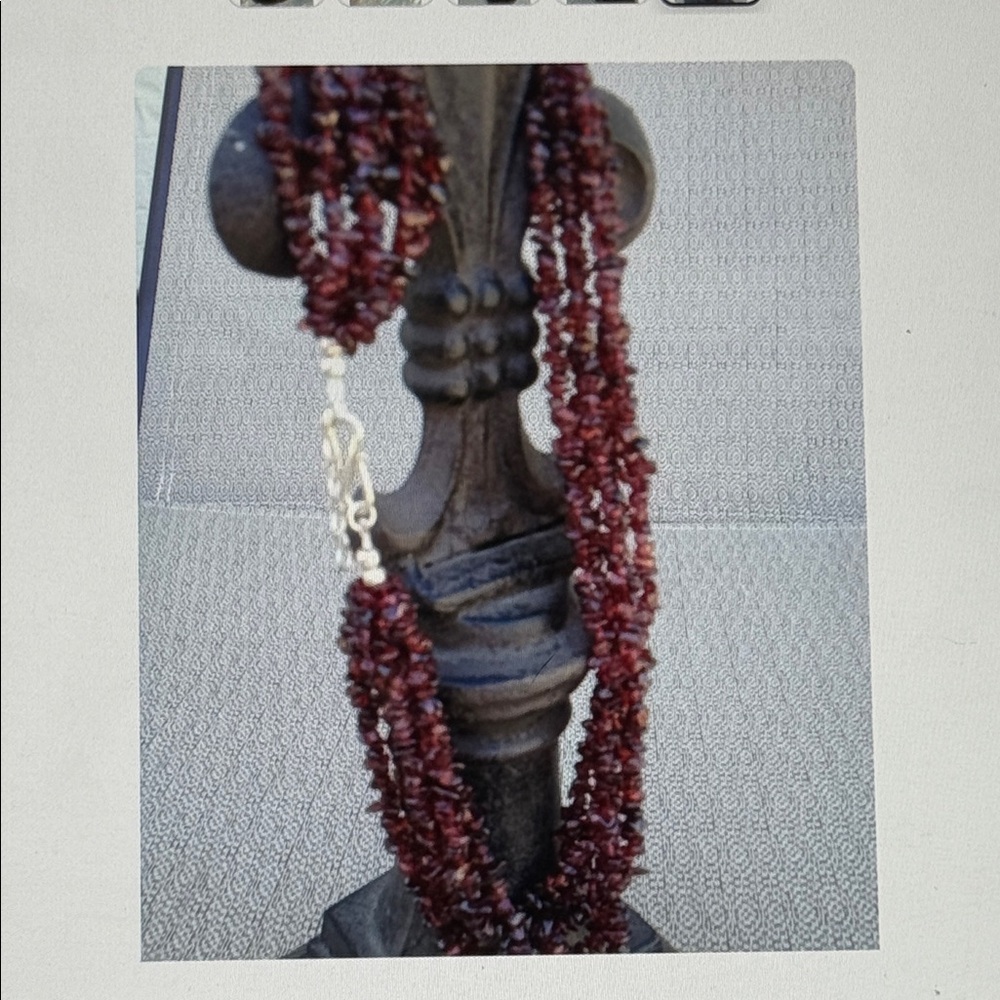 Genuine Garnet Multi Strand Necklace Sterling Silver Deep Red January Birthstone - Picture 5 of 8